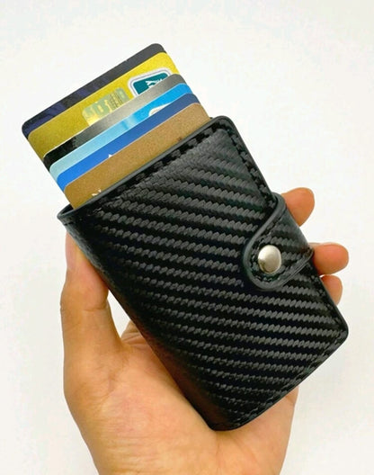 Portefeuille Compact Noir Antivol – Effet Carbone & Blocage RFID